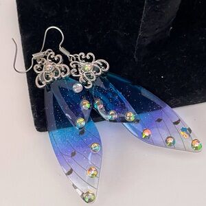 Butterfly Wing Fairy Core Whimsical Goth Festival Sparkle Translucent Earrings